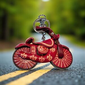 Red Leather Motorcycle Bag Charm/Keychain NWOT